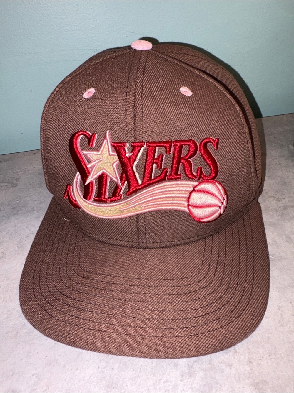 Mitchell & Ness Brown Sixers Embroidered Snapback Hat